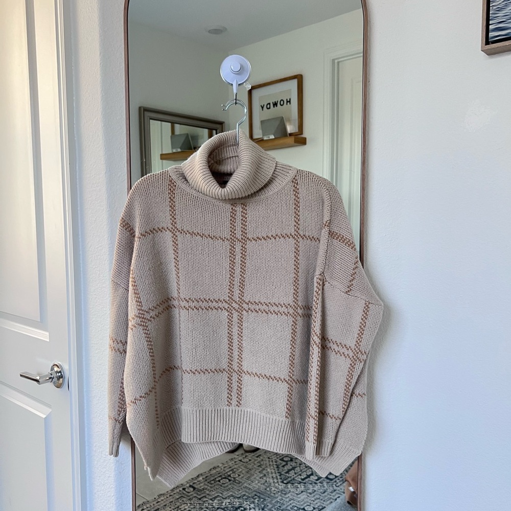 Cozy Cream Plaid Turtleneck Sweater